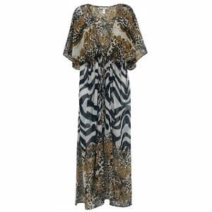 Animal Print Sheer Maxi Kaftan Dress Zebra Leopard Mixed Print Beach Cover Up